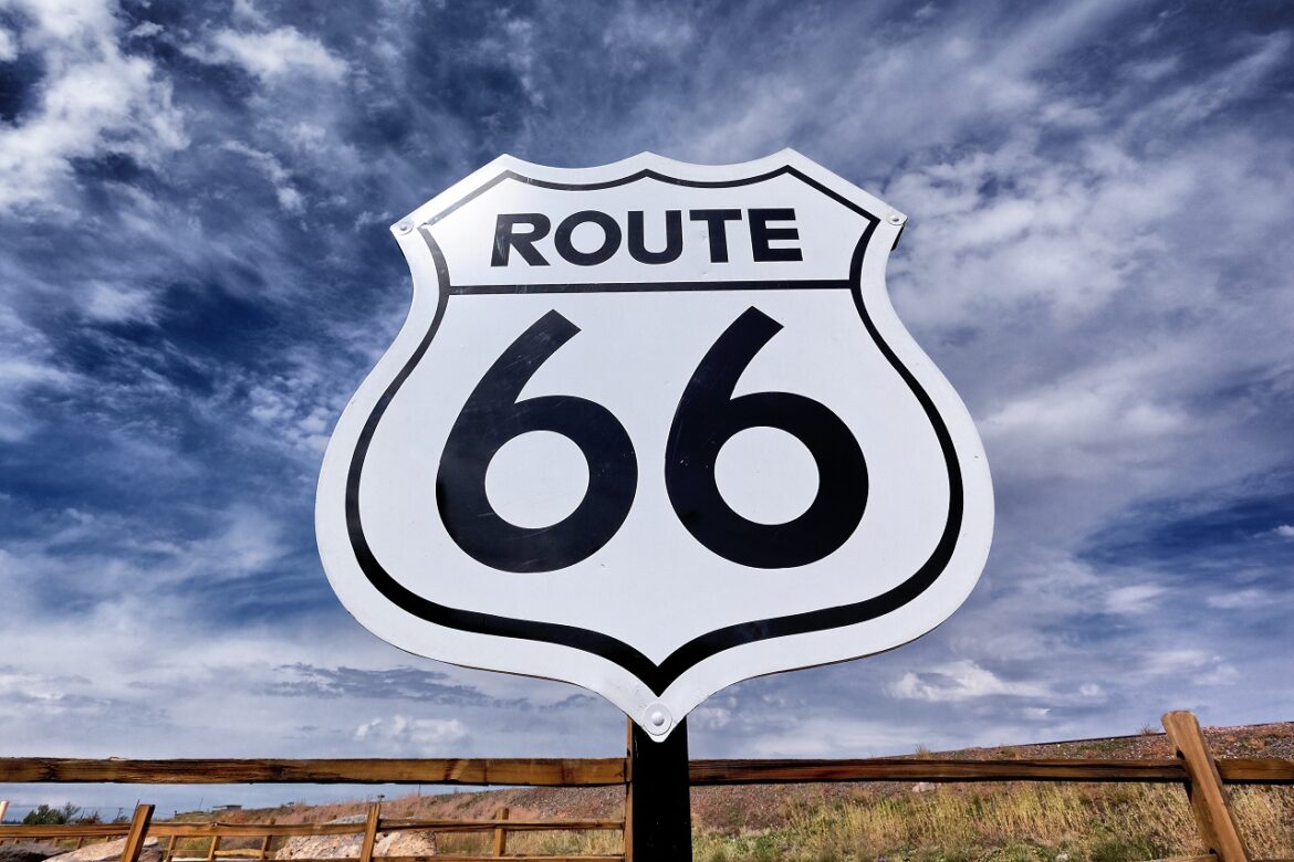 route 66 sign against the sky